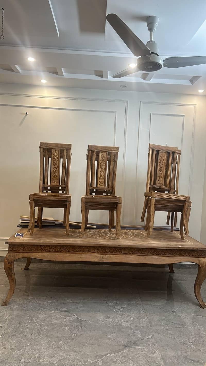 Solid Wood Dining Table with 10 Chairs Structure 0