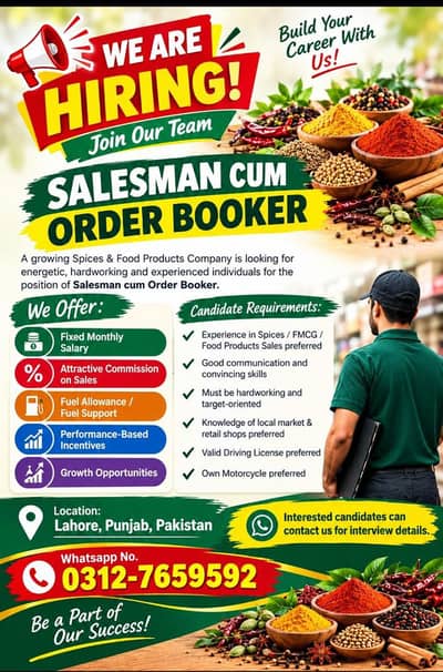 Urgent Required Sales Man cum Order Taker.