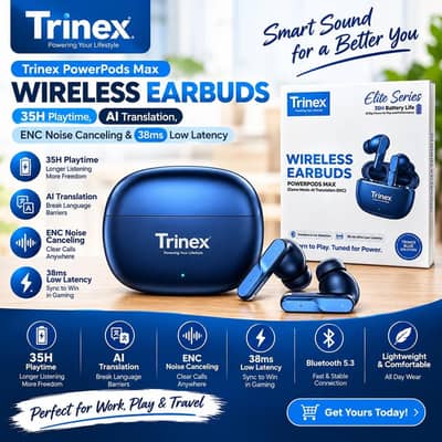 Trinex Wireless Earbuds,35H Playtime, AI Translation,ENC