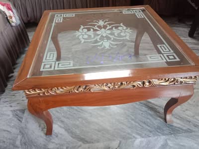 Brand New Luxury Wooden Center Table with Glass Top – 3x3 ft