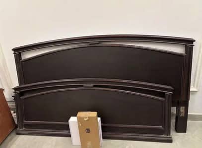 King Size Wooden Bed Set with Side Table - Dark Brown