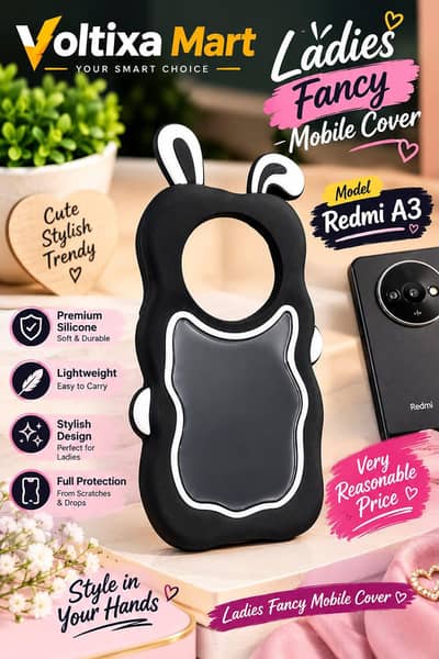 Cute Cartoon Bunny Mirror Soft Silicon Case for Girls. Redmi A3
