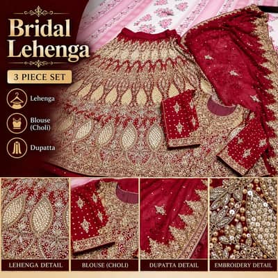 Beautiful Maroon Bridal Lehenga – Heavy Embroidered 3 Piece Dress