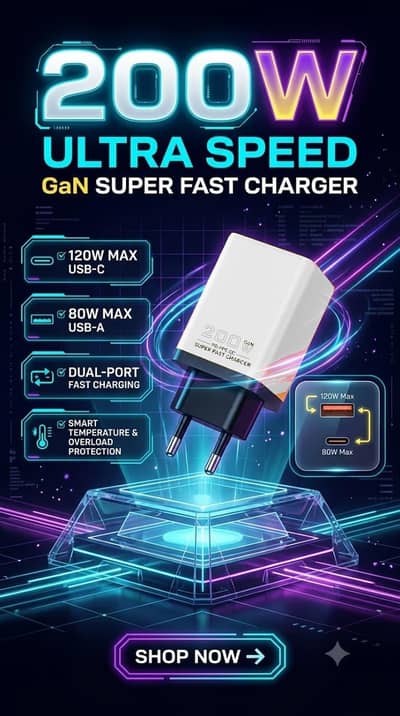 200W PD + USB-A Fast Charging Adapter!