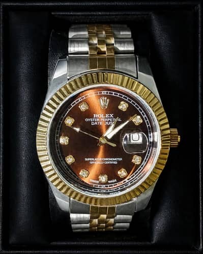 PREMIUM LUXURY WATCH - BROWN DIAL - TWO TONE CHAIN