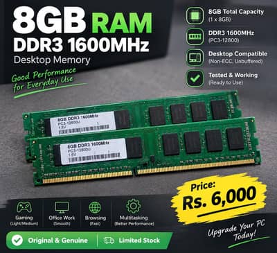 8 gb ram ddr3 1600 .