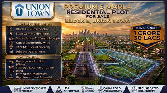 Prime 5 Marla Residential Plot for Sale Union Town, Block E