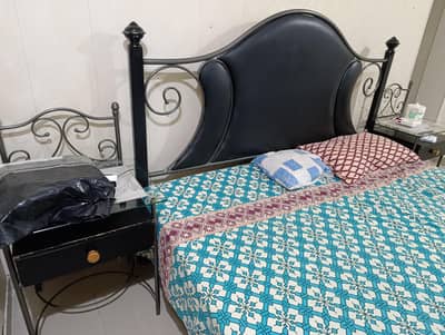 Wrought Iron double bed, drawers, dressing