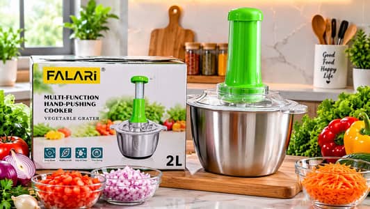 FALARI 2L Stainless Steel Manual Vegetable Chopper  Multi-Blade Cutter