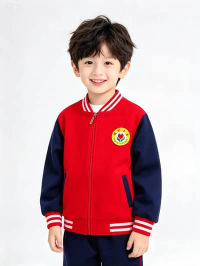 kids varsity jacket - red and navy blue casual Baseball Style
