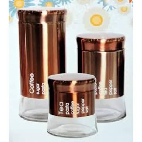 T  Sugar, Tea, and Coffee Round Glass Jar Container with Steel Plated at the Outer Layer with Lid (Steel)
