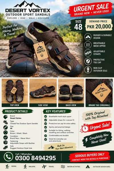 Desert Vortex Outdoor Trekking Sandals – Size 48 | Brand New | Urgent
