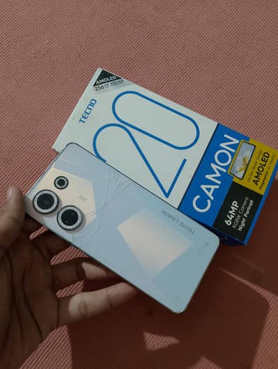 Tecno CAMON 20 used condition with box 8+8/256