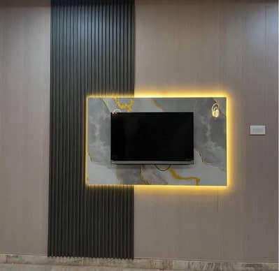 Media wall Panel Wallpaper sheet vinyl & wood flooring ceiling Wpc