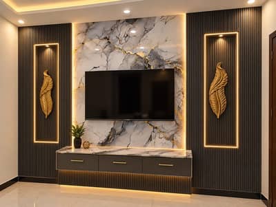 Media wall Panel Wallpaper sheet vinyl & wood flooring ceiling Wpc