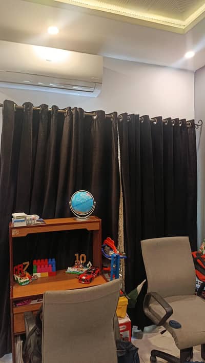 black curtains
