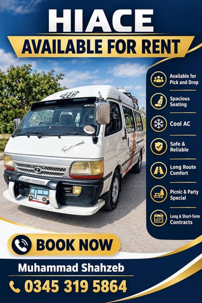 Hiace Available for rent  Events & bookings Comfor