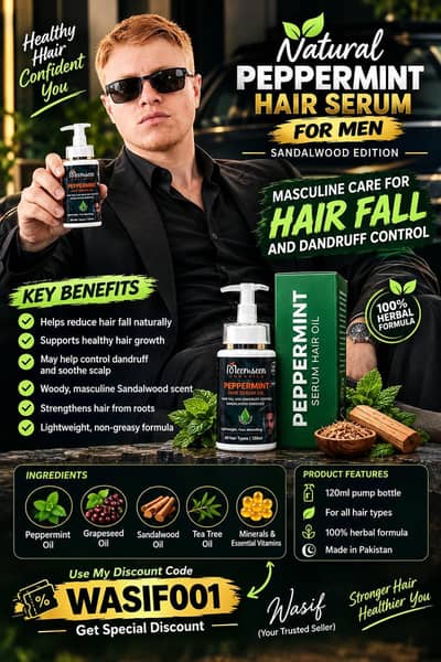 NATURAL PEPPERMINT Hair serum    delivery all pakistan available