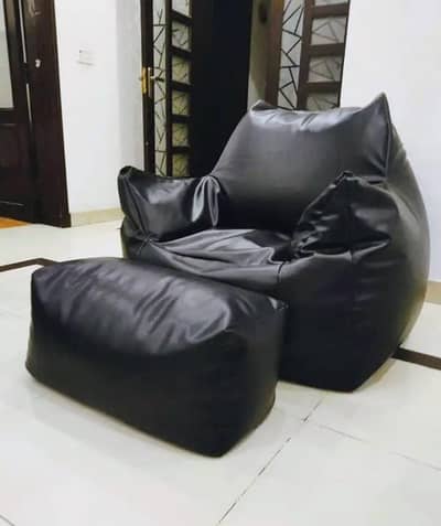 large Black Bean Bag Chair with Footrest