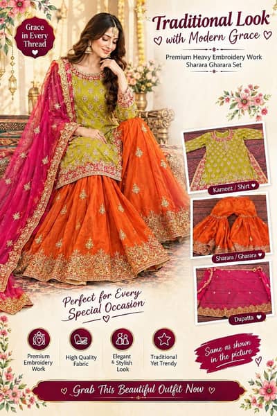 Elegant Green, Pink & orange Embroidered Lehenga
