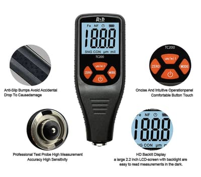 Car Paint Tester Thickness checker Gauge R&D TC200 0.1 micron/0-1500