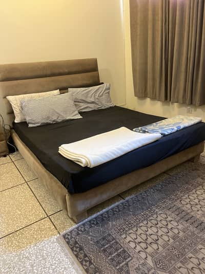 Queen size bed/bed side tables/Mattress/bed with cushion/wooden bed
