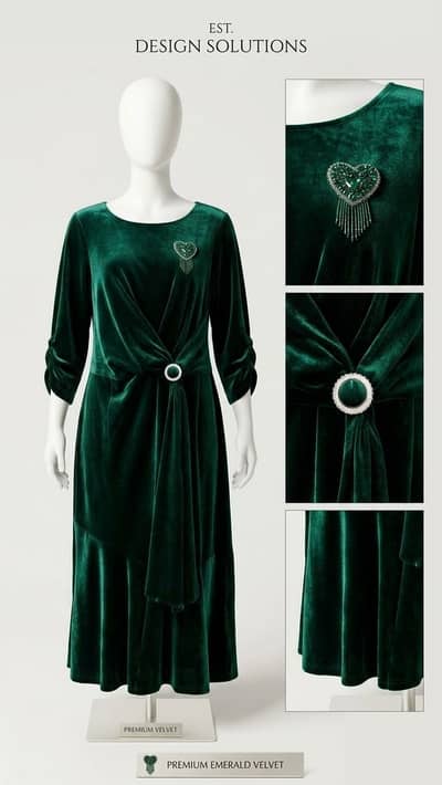 Premium Emerald Green Velvet Dress / Maxi for Women