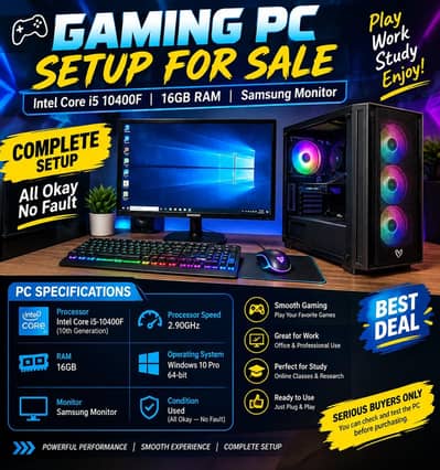 Gaming PC Setup for Sale/Intel Core i5 10400F/16GB RAM