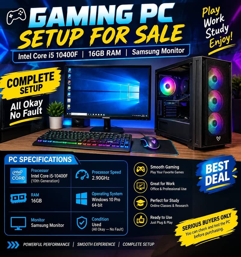 Gaming PC Setup for Sale/Intel Core i5 10400F/16GB RAM 0