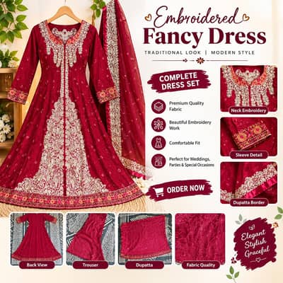 1 Time Used Mehroon Open Gown Frock 4 Pieces