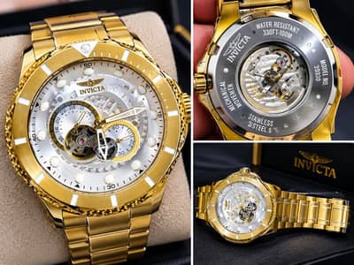 INVICTA Automatic Skeleton Luxury Gold Heart beats watch