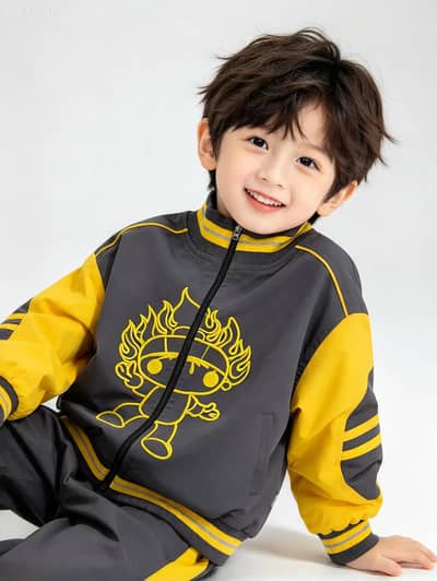 Premium Kids Zipper Shirt – Stylish Grey & Yellow Casual Jacket