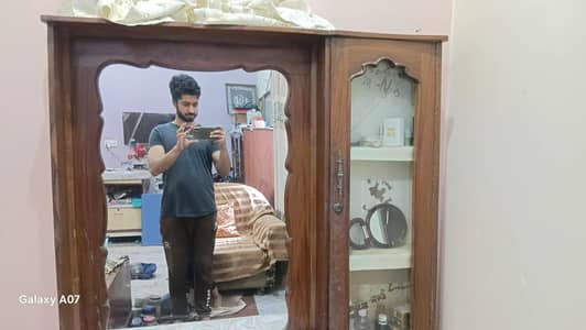 Solid Sheesham Wood Dressing Tablewith Big Mirror & Glass Cabinet