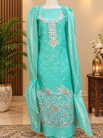 Fancy 3-Piece Unstitched Organza Suit (6 Colors)
