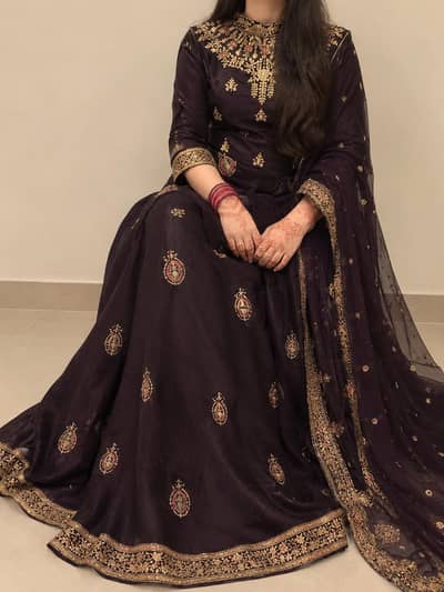 Title: Beautiful Purple Embroidered Maxi with Dupatta | Party Wear