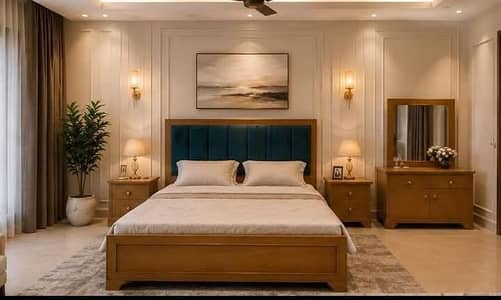 brand new bed set with side table and dressing table