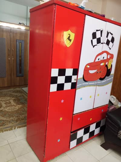 kids' race car themed wooden wardrobe