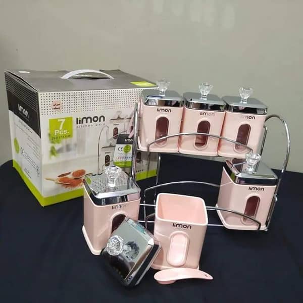 T  6pcs Limon Rectangular Airtight Spice Jar & Rack