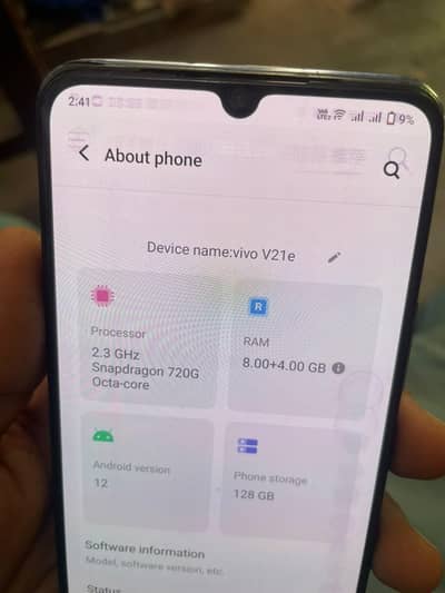 Vivo V21e 8/128 official PTA Only Back Crack