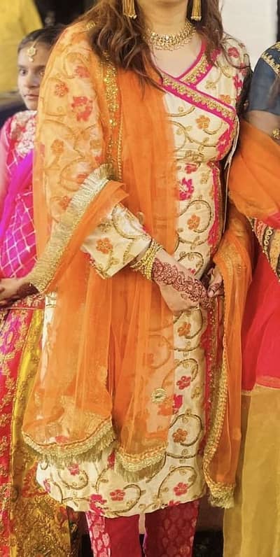 Three piece angkharka style fancy  shalwar kameez