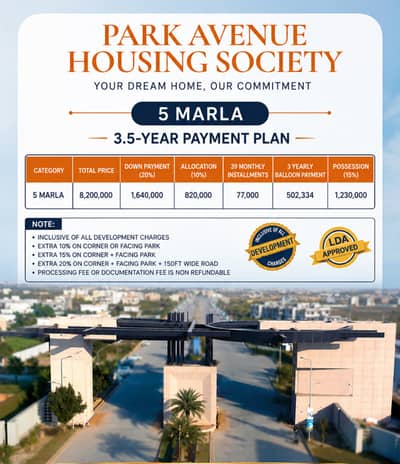 5 Marla Residential Plot On Easy Installments - Park Avenue Housing Society Lahore