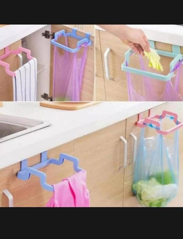 T  1 x Kitchen Cabinet Door Plastic Garbage Trash Bag Holder, Dustbin, Plastic Bracket, Home Towel Hanging Rack, Garbage Bag Hanger Holder Stand and Plastic Rubbish Pouch Carrier