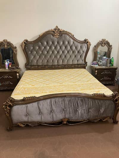 Bed set with dining table six chairs