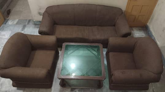 Beautiful Brown Sofa Set with Center Table for Sale