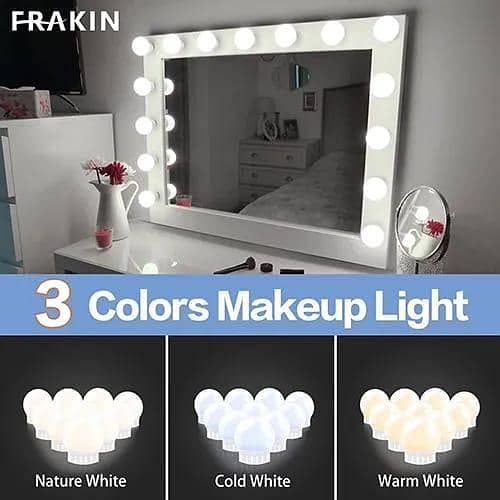 T   10 Bulbs LED 12V Makeup Mirror Light Bulb Hollywood Vanity Lights Stepless Dimmable Wall Lamp Kit for Dressing Table