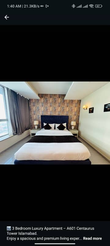 1BED LUXURY FURNISH APARTMENT AVAILABLE TONIGHT FOR RENT IN ISLAMABAD CENTURES MALL