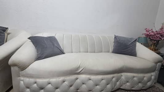 White velvet 6 seater sofa