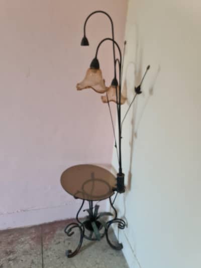 Unique Iron rod table with lamps and glass