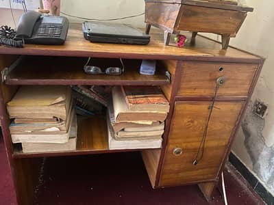 Solid Wooden Office Table / Study Desk With Storage - Call 03334600155