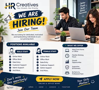 we make a hiring staff male and female online and office work